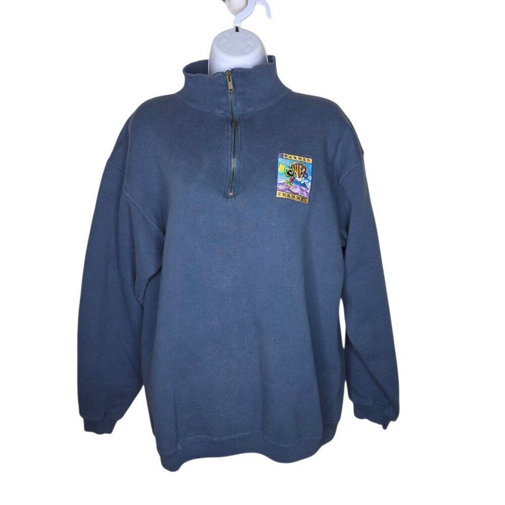 Vintage WB Warner Bros TV Channel Marvin Martian Sweatshirt Mens Size M Blue